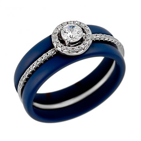 Кольцо, вставка: керамика матовая, куб.цирконий, арт.:0120911728c-m, SilverWings, рис. 1