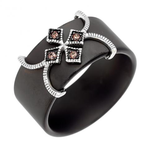 Кольцо, вставка: керамика матовая, куб.цирконий, арт.:0120912359ba-p, SilverWings, рис. 1