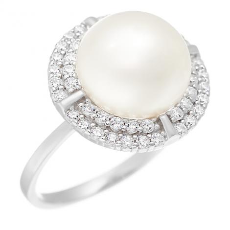 Кольцо, вставка: жемчуг (культ.), куб.цирконий, арт.:0120913412a, SilverWings, рис. 1