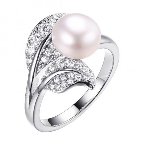 Кольцо, вставка: жемчуг (культ.), куб.цирконий, арт.:0120913553a, SilverWings, рис. 1