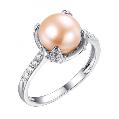 Кольцо, вставка: жемчуг (культ.), куб.цирконий, арт.:0120913909o, SilverWings, рис. 1