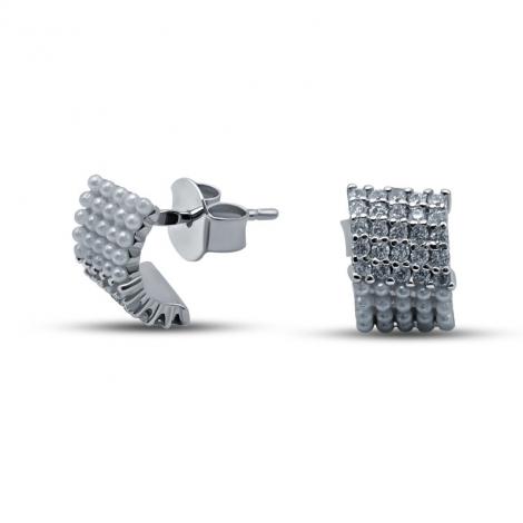 Серьги, вставка: жемчуг (культ.), куб.цирконий, арт.:022027021a, SilverWings, рис. 1