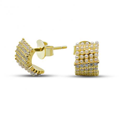 Серьги, вставка: жемчуг (культ.), куб.цирконий, арт.:022027021gp, SilverWings, рис. 1