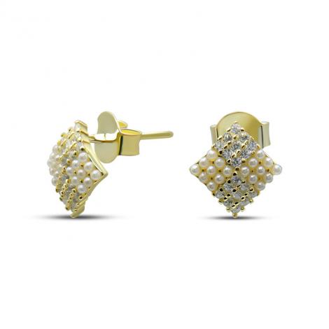 Серьги, вставка: куб.цирконий, жемчуг (культ.), арт.:022027022gp, SilverWings, рис. 1