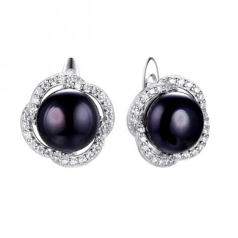 Серьги, вставка: жемчуг (культ.), куб.цирконий, арт.:0220911495b, SilverWings, рис. 1