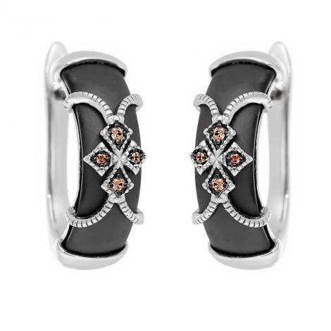 Серьги, вставка: керамика матовая, куб.цирконий, арт.:0220912359ba-p, SilverWings, рис. 1