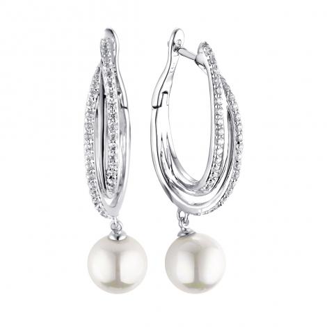 Серьги, вставка: жемчуг (культ.), куб.цирконий, арт.:0220912480a, SilverWings, рис. 1