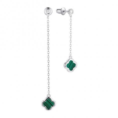 Серьги, вставка: малахит и., куб.цирконий, арт.:0220913267e, SilverWings, рис. 1