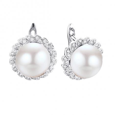 Серьги, вставка: жемчуг (культ.), куб.цирконий, арт.:0220913411a, SilverWings, рис. 1