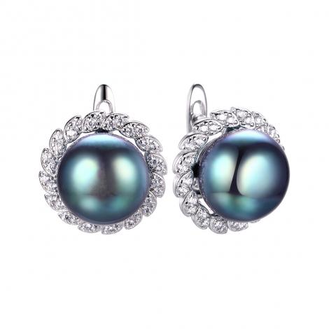 Серьги, вставка: жемчуг (культ.), куб.цирконий, арт.:0220913411b, SilverWings, рис. 1
