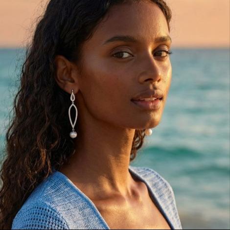 Серьги, вставка: жемчуг (культ.), куб.цирконий, арт.:0220913538a, SilverWings, рис. 2