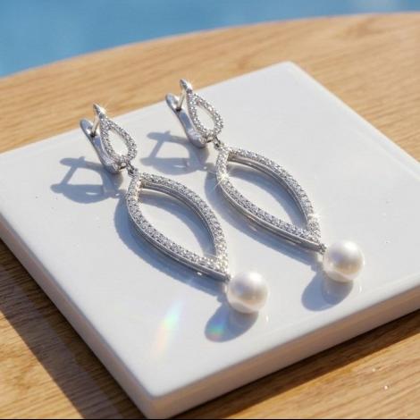 Серьги, вставка: жемчуг (культ.), куб.цирконий, арт.:0220913538a, SilverWings, рис. 3