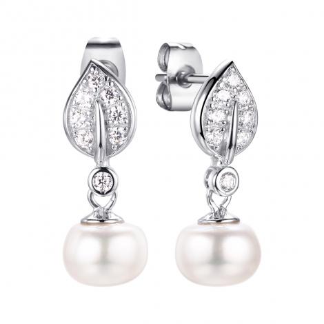 Серьги, вставка: жемчуг (культ.), куб.цирконий, арт.:0220913553a, SilverWings, рис. 1