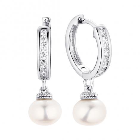 Серьги, вставка: жемчуг (культ.), куб.цирконий, арт.:0220913580a, SilverWings, рис. 1