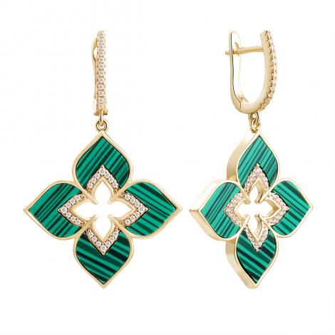 Серьги, вставка: куб.цирконий, малахит и., арт.:0220915421gp-e, SilverWings, рис. 1