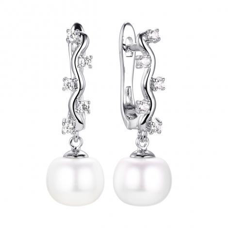 Серьги, вставка: жемчуг (культ.), куб.цирконий, арт.:0220921105a, SilverWings, рис. 1