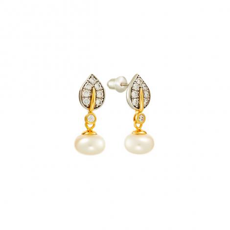 Серьги, вставка: жемчуг (культ.), куб.цирконий, арт.:0220935533gp-a, SilverWings, рис. 1