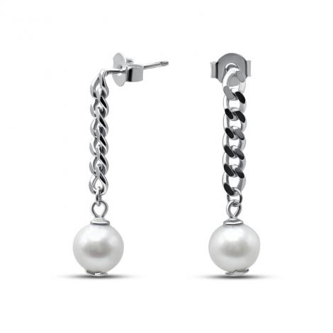 Серьги, вставка: жемчуг (культ.), арт.:0221113366a, SilverWings, рис. 1