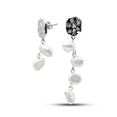 Серьги, вставка: жемчуг "барокко" (культ.), арт.:0221114167a, SilverWings, рис. 1