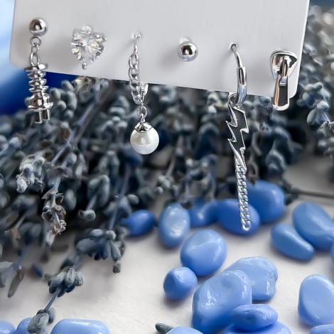 Серьги сет 6шт., вставка: куб.цирконий, майорика, арт.:022142414213215162a, SilverWings, рис. 1