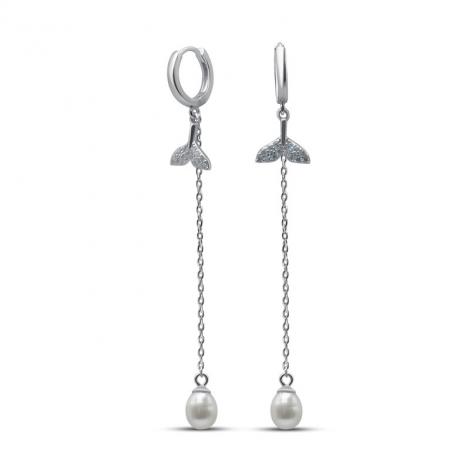 Серьги, вставка: жемчуг (культ.), куб.цирконий, арт.:022235285a, SilverWings, рис. 1