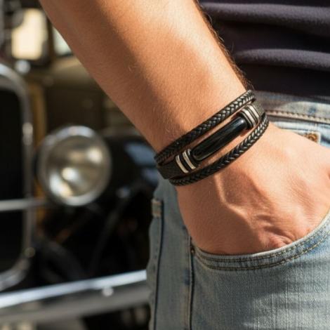 Браслет, вставка: экокожа, оникс, арт.:042251532b, SilverWings, рис. 2