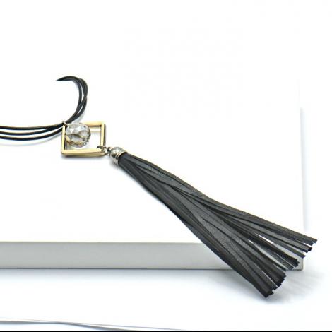 Колье, вставка: вощеный шнур, кожа, кристалл "swarovski", арт.:052291135gp-b, SilverWings, рис. 1