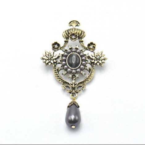 Брошь, вставка: майорика, кошачий глаз, куб.цирконий, арт.:082401425gp-f, SilverWings, рис. 1