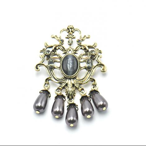 Брошь, вставка: майорика, кошачий глаз, куб.цирконий, арт.:082401426gp-f, SilverWings, рис. 1