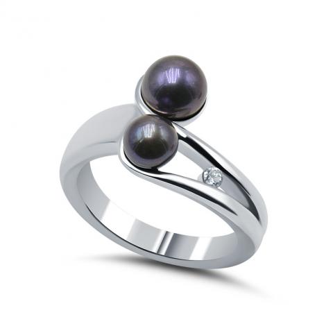 Кольцо, вставка: жемчуг (культ.), куб.цирконий, арт.:21ae0448zb-148, SilverWings, рис. 1