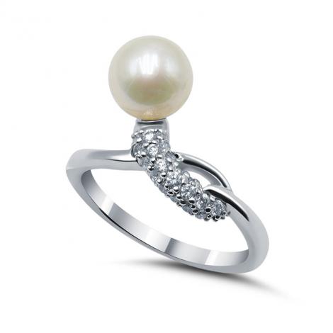 Кольцо, вставка: жемчуг (культ.), куб.цирконий, арт.:21ar0970za-148, SilverWings, рис. 1