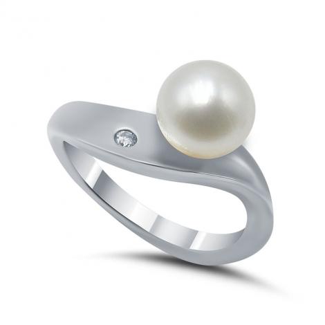 Кольцо, вставка: жемчуг (культ.), куб.цирконий, арт.:21ar1465z,wfm/ra-148, SilverWings, рис. 1