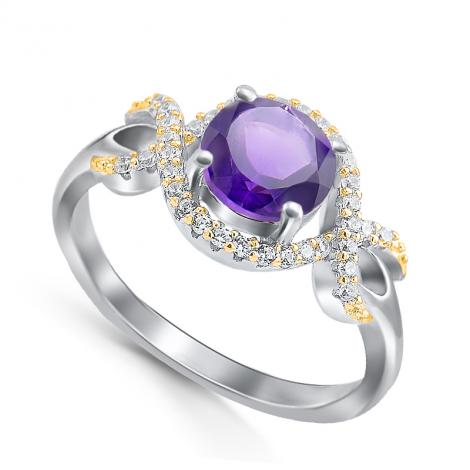 Кольцо, вставка: аметист, куб.цирконий, арт.:21knys1687gp-155, SilverWings, рис. 1