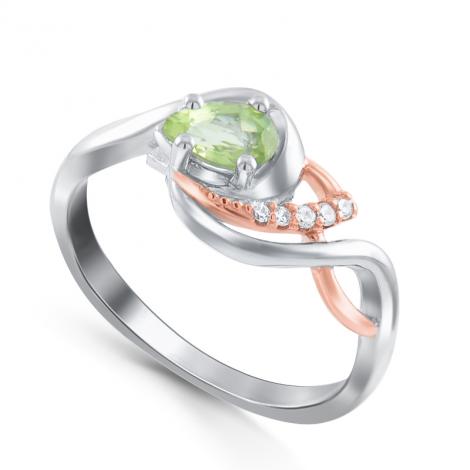 Кольцо, вставка: хризолит, куб.цирконий, арт.:21knys1848pgp-155, SilverWings, рис. 1