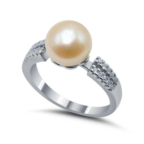 Кольцо, вставка: жемчуг (культ.), куб.цирконий, арт.:21qsibb00615o-19, SilverWings, рис. 1