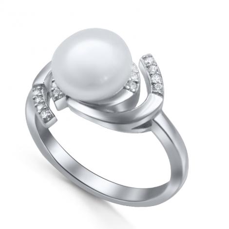 Кольцо, вставка: жемчуг (культ.), куб.цирконий, арт.:21qsilg00621a-19, SilverWings, рис. 1