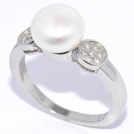 Кольцо, вставка: жемчуг (культ.), куб.цирконий, арт.:21qsilg00622a-19, SilverWings, рис. 1