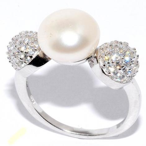 Кольцо, вставка: жемчуг (культ.), куб.цирконий, арт.:21qsilg00635a-19, SilverWings, рис. 1