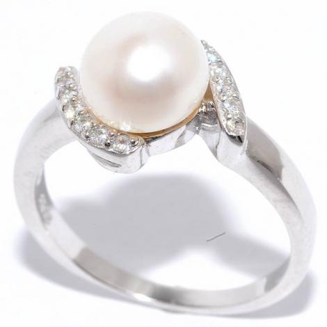 Кольцо, вставка: жемчуг (культ.), куб.цирконий, арт.:21qsilg00638a-19, SilverWings, рис. 1