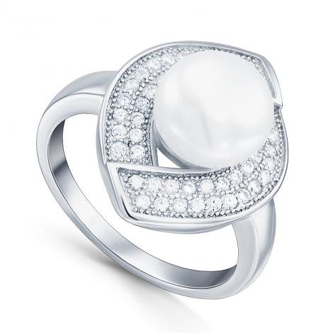 Кольцо, вставка: жемчуг (культ.), куб.цирконий, арт.:21qspbj00728a-19, SilverWings, рис. 1