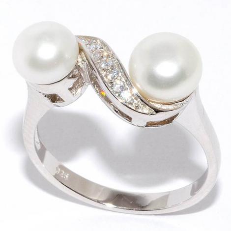 Кольцо, вставка: жемчуг (культ.), куб.цирконий, арт.:21s0800458-144, SilverWings, рис. 1