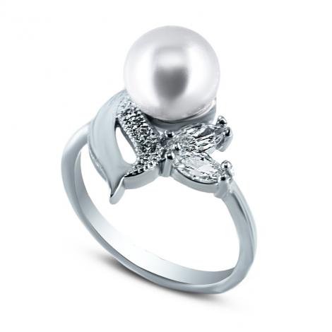 Кольцо, вставка: жемчуг (культ.), куб.цирконий, арт.:21set6919-113, SilverWings, рис. 1