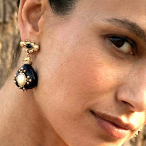 Серьги, вставка: лунный камень (кабошон), оникс, эмаль, арт.:22236275173gp-b, SilverWings, рис. 2