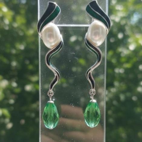 Серьги, вставка: куб.цирконий, жемчуг (культ.), эмаль, арт.:22238925686e, SilverWings, рис. 2