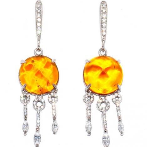 Серьги, вставка: янтарь пр., куб.цирконий, арт.:22se001111c-2-96, SilverWings, рис. 1
