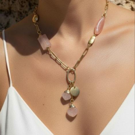 Колье, вставка: кварц розовый, эмаль, арт.:252211221gp-o, SilverWings, рис. 2