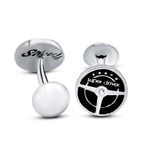 Запонки, вставка: эмаль, куб.цирконий, арт.:29u002wv1-148, SilverWings, рис. 1