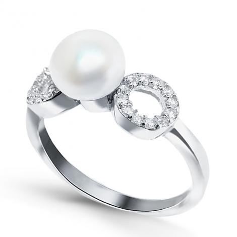 Кольцо, вставка: жемчуг (культ.), куб.цирконий, арт.:3100542a-19-46, SilverWings, рис. 1