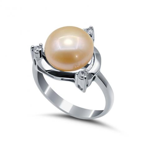 Кольцо, вставка: жемчуг (культ.), куб.цирконий, арт.:31qsabb01220o-19-16, SilverWings, рис. 1